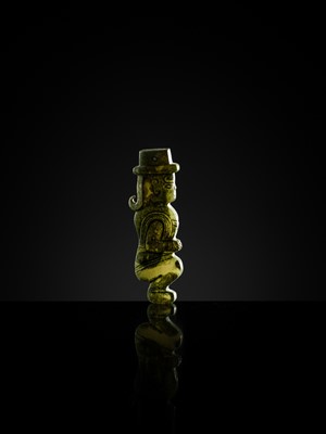 Lot 77 - AN EXCEPTIONAL GREEN JADE MAN-SHAPED SILHOUETTE PENDANT, MID-LATE WESTERN ZHOU PERIOD