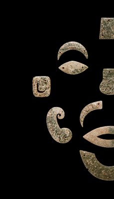 Lot 85 - A RARE GREEN JADE FUNERARY MASK, WESTERN ZHOU DYNASTY, 10TH CENTURY BC