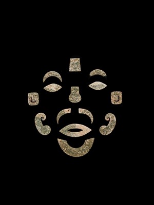 Lot 85 - A RARE GREEN JADE FUNERARY MASK, WESTERN ZHOU DYNASTY, 10TH CENTURY BC