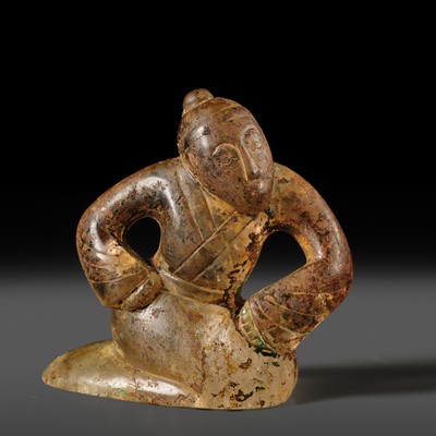 Lot 50 - A FINE ROCK CRYSTAL KNEELING FIGURE, HAN DYNASTY