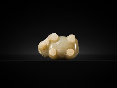 Lot 99 - AN OUTSTANDING AND EXTREMELY RARE CELADON JADE FIGURE OF AN ELEPHANT, HAN DYNASTY