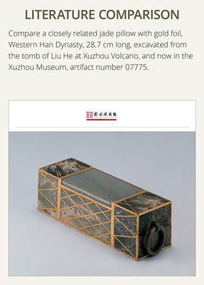 Lot 113 - AN EXTREMELY RARE AND HIGHLY IMPORTANT JADE ‘BIG DIPPER’ FUNERARY PILLOW, HAN DYNASTY
