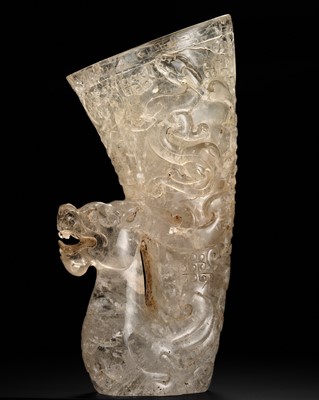 Lot 47 - A LARGE AND IMPORTANT ROCK CRYSTAL RHYTON, HAN DYNASTY