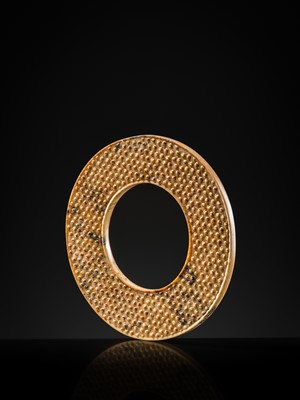 Lot 94 - A RARE YELLOW JADE DISK, BI, HAN DYNASTY