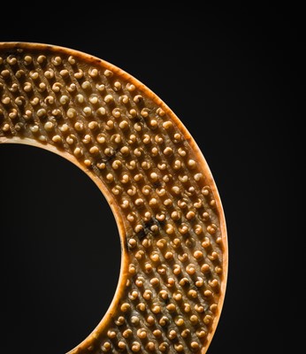 Lot 94 - A RARE YELLOW JADE DISK, BI, HAN DYNASTY