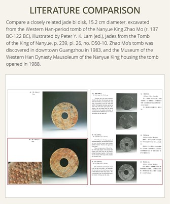 Lot 94 - A RARE YELLOW JADE DISK, BI, HAN DYNASTY