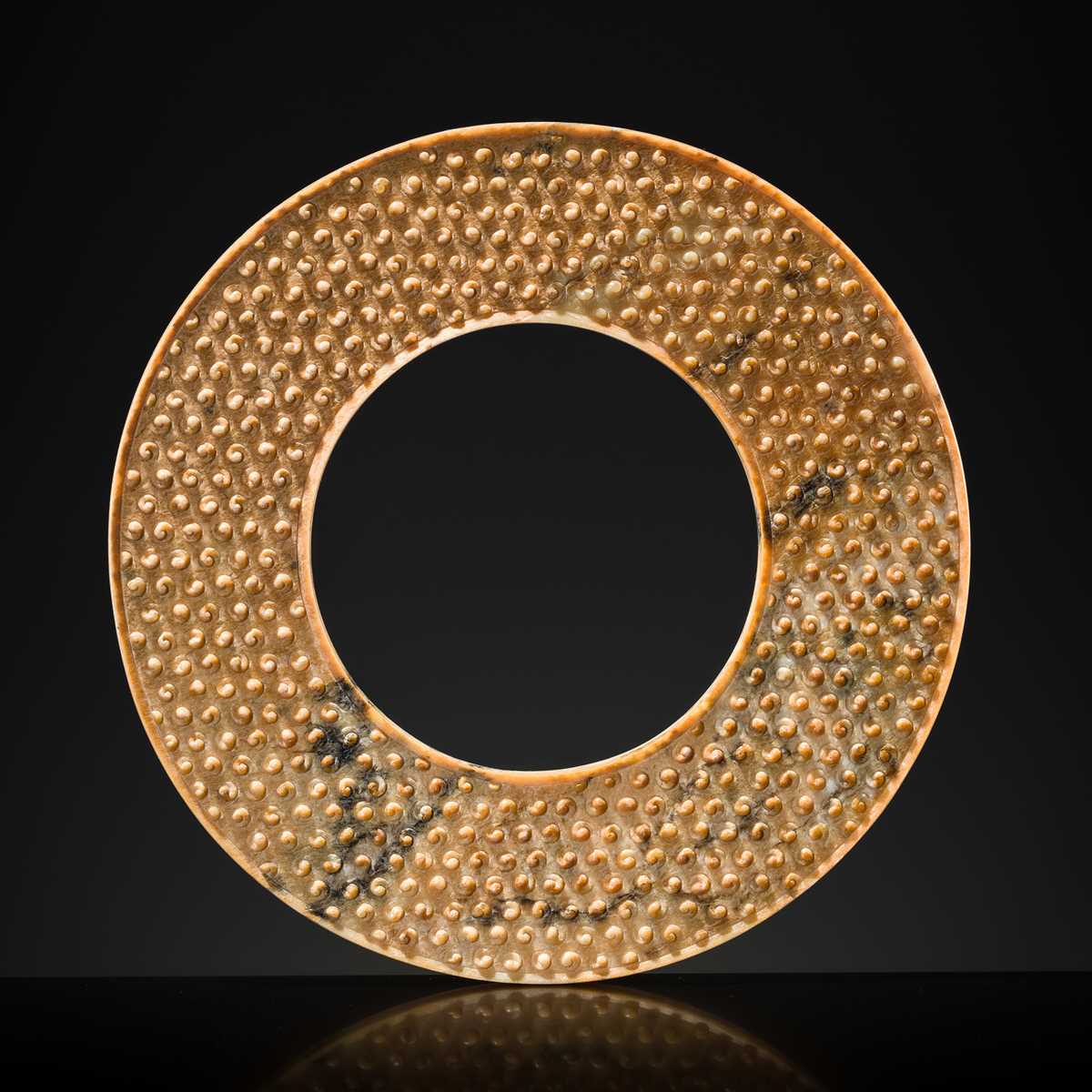 Lot 94 - A RARE YELLOW JADE DISK, BI, HAN DYNASTY