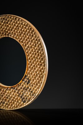 Lot 94 - A RARE YELLOW JADE DISK, BI, HAN DYNASTY