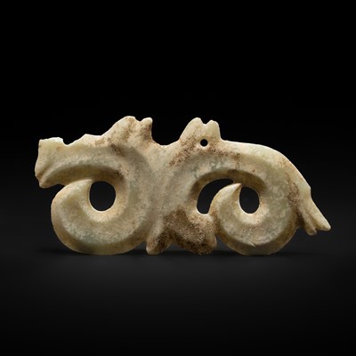 A GREEN JADE ‘CLOUD-SCROLL’ PENDANT, LATE NEOLITHIC PERIOD, HONGSHAN CULTURE