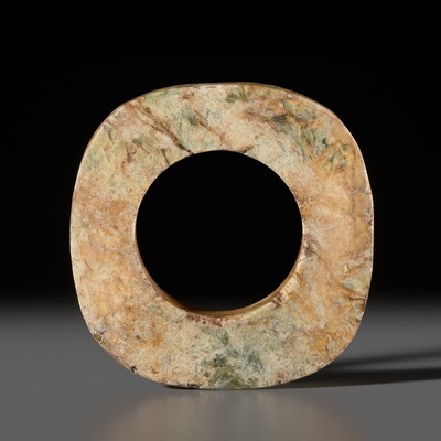 A MOTTLED TAUPE AND IVORY-COLORED OPAQUE JADE BRACELET, LATE NEOLITHIC PERIOD, LIANGZHU CULTURE