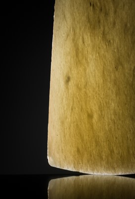 Lot 80 - A GREENISH-WHITE JADE CEREMONIAL AXE BLADE, YUE, LATE SHANG-WESTERN ZHOU DYNASTY