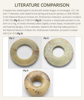 Lot 88 - A GREEN JADE ‘DRAGONS AND BIRDS’ RING-FORM PENDANT, EASTERN ZHOU DYNASTY