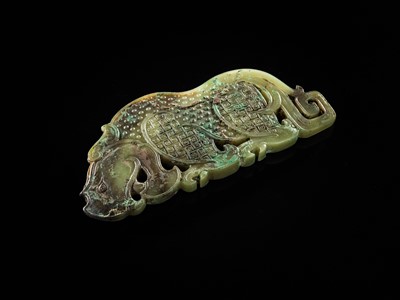 Lot 92 - A FINE AND LARGE GREEN JADE ‘RHINOCEROS’ PLAQUE, WARRING STATES PERIOD-WESTERN HAN DYNASTY