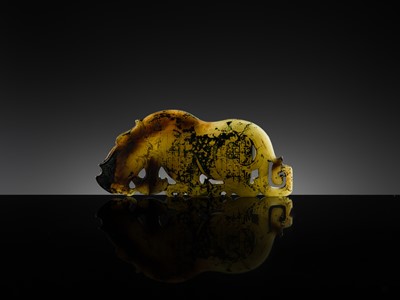 Lot 92 - A FINE AND LARGE GREEN JADE ‘RHINOCEROS’ PLAQUE, WARRING STATES PERIOD-WESTERN HAN DYNASTY