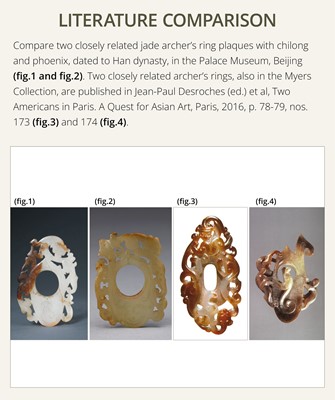 Lot 97 - A RUSSET JADE ‘CHILONG AND PHOENIX’ ARCHER’S RING PENDANT, SHE, HAN DYNASTY