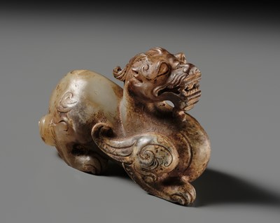Lot 258 - A JADE FIGURE OF A BIXIE, HAN DYNASTY