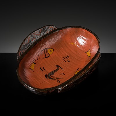 Lot 104 - A BROWN AND RED LACQUER ‘EAR’ CUP, ERBEI, WARRING STATES PERIOD TO WESTERN HAN DYNASTY