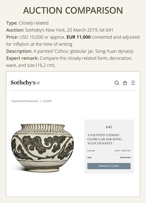 Lot 2 - A WELL-PAINTED AND INCISED CIZHOU ‘PEONY’ JAR, SONG-YUAN DYNASTY