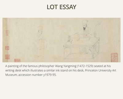 Lot 17 - A BLUE AND WHITE DRUM-FORM BRUSH AND INK STAND, MING DYNASTY