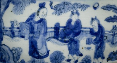 Lot 17 - A BLUE AND WHITE DRUM-FORM BRUSH AND INK STAND, MING DYNASTY