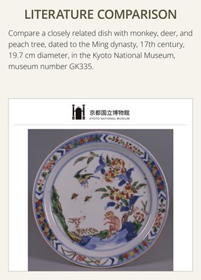 Lot 28 - A WUCAI ‘LONGEVITY’ KOSOMETSUKE DISH, MING DYNASTY, TIANQI-CHONGZHEN PERIOD