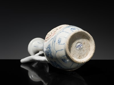 Lot 186 - A RETICULATED BLUE AND WHITE EWER, LÊ DYNASTY, LATE 15TH CENTURY, FROM THE HOI AN HOARD