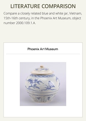 Lot 187 - A BLUE AND WHITE JAR AND COVER, LÊ DYNASTY, LATE 15TH CENTURY, FROM THE HOI AN HOARD