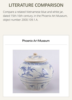 Lot 36 - A BLUE AND WHITE JAR AND COVER, LÊ DYNASTY, LATE 15TH CENTURY, FROM THE HOI AN HOARD
