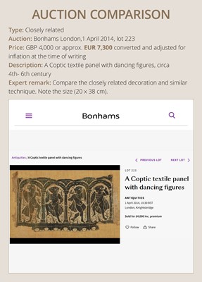 Lot 21 - A FRAGMENT OF A COPTIC TEXTILE WITH A MAENAD, EARLY BYZANTINE PERIOD, CIRCA 4TH-6TH CENTURY