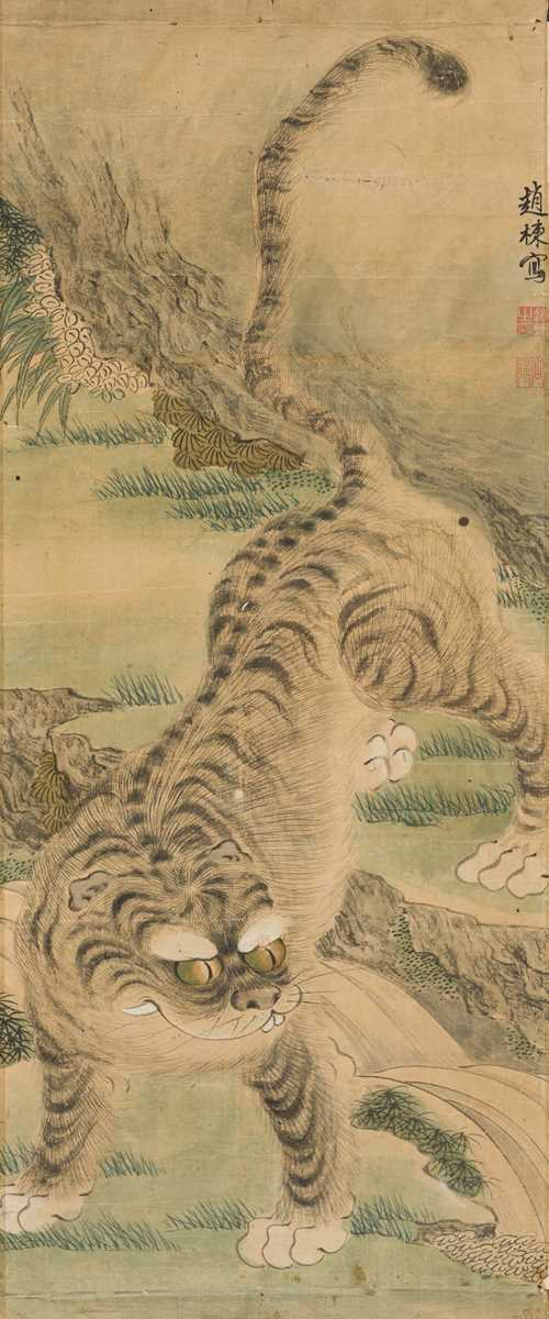 Lot 114 - A FINE PAINTING OF A TIGER, JOSEON DYNASTY, 17TH-19TH CENTURY