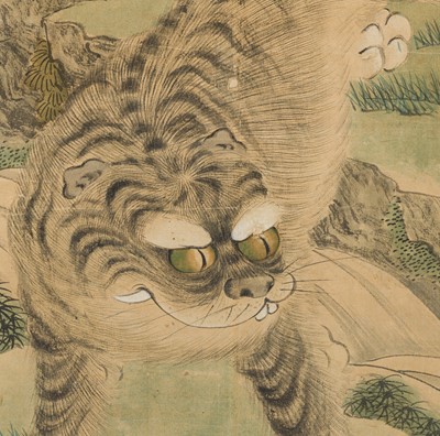 Lot 114 - A FINE PAINTING OF A TIGER, JOSEON DYNASTY, 17TH-19TH CENTURY