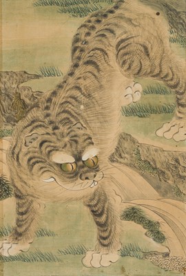 Lot 114 - A FINE PAINTING OF A TIGER, JOSEON DYNASTY, 17TH-19TH CENTURY