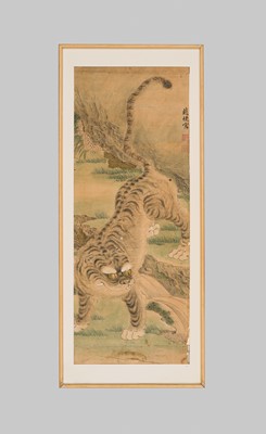 Lot 114 - A FINE PAINTING OF A TIGER, JOSEON DYNASTY, 17TH-19TH CENTURY
