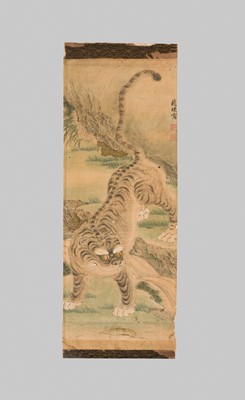 Lot 114 - A FINE PAINTING OF A TIGER, JOSEON DYNASTY, 17TH-19TH CENTURY