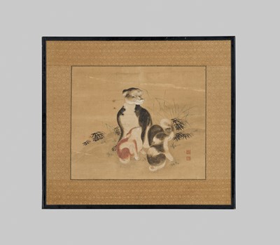 Lot 115 - A FINE PAINTING DEPICTING A MOTHER DOG AND TWO PUPPIES, JOSEON DYNASTY, 19TH CENTURY