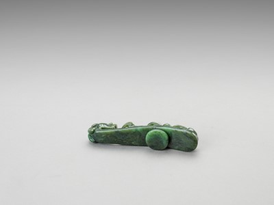 Lot 778 - TWO SPINACH GREEN JADE ‘DRAGON’ BELT HOOKS, LATE QING