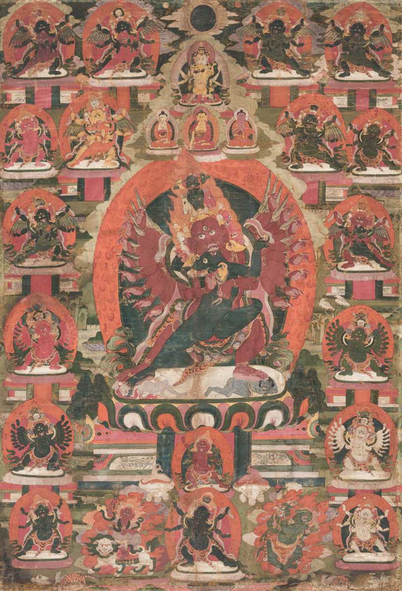 Lot 112 - A THANGKA OF HAYAGRIVA IN UNION WITH HIS CONSORT VAJRAVARAHI, 18TH-19TH CENTURY
