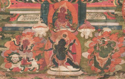 Lot 112 - A THANGKA OF HAYAGRIVA IN UNION WITH HIS CONSORT VAJRAVARAHI, 18TH-19TH CENTURY