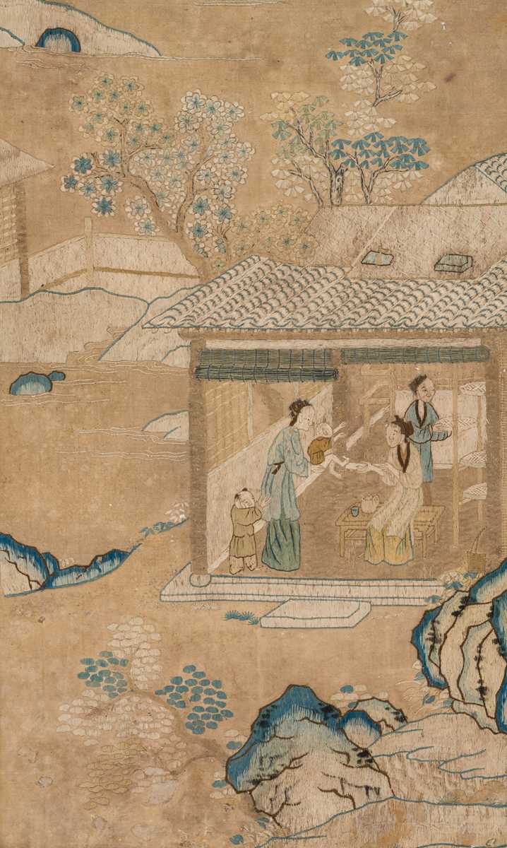Lot 110 - AN EMBROIDERED SILK ‘LADIES AND BOYS’ PANEL, QING DYNASTY, 17TH-18TH CENTURY
