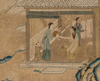 Lot 110 - AN EMBROIDERED SILK ‘LADIES AND BOYS’ PANEL, QING DYNASTY, 17TH-18TH CENTURY