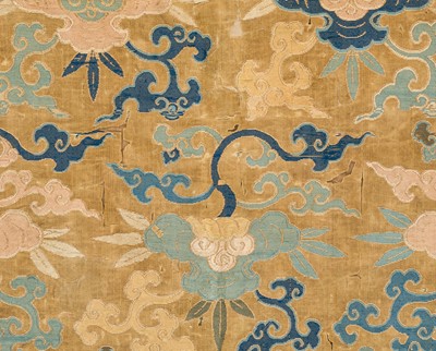 Lot 111 - A RARE AND FINE EMBROIDERED SILK PANEL, MING DYNASTY