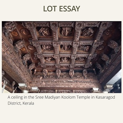 Lot 120 - A CARVED WOOD ‘KINNARA AND KINNARI’ TEMPLE CEILING PANEL, KERALA, CIRCA 18TH CENTURY