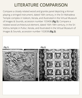 Lot 120 - A CARVED WOOD ‘KINNARA AND KINNARI’ TEMPLE CEILING PANEL, KERALA, CIRCA 18TH CENTURY