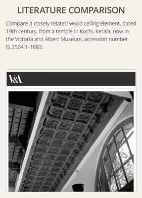 Lot 121 - A CARVED WOOD ‘CELESTIAL MUSICIANS’ TEMPLE CEILING PANEL, KERALA, CIRCA 18TH CENTURY