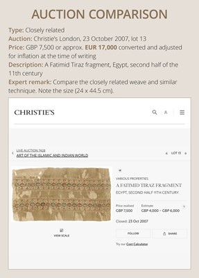 Lot 22 - A TIRAZ FRAGMENT, FATIMID PERIOD, 11TH CENTURY