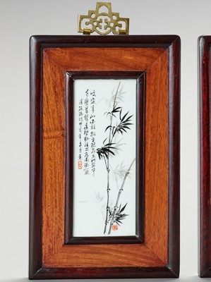 Lot 725 - FOUR SMALL ‘BAMBOO’ PORCELAIN PLAQUES