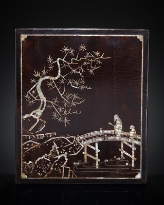 Lot 265 - A MOTHER-OF-PEARL INLAID BLACK LACQUER ‘SCHOLAR AND PUPIL’ BOX AND COVER, JOSEON DYNASTY