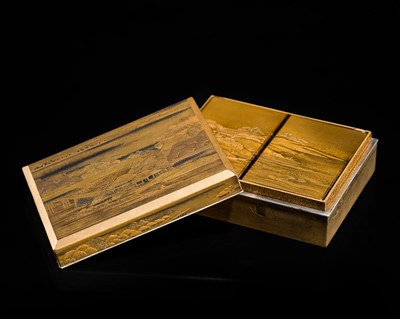 Lot 146 - A RARE GOLD LACQUER BOX AND COVER CONTAINING TWO KOGO (INCENSE BOXES), FOR THE INCENSE-MATCHING GAME, EDO PERIOD