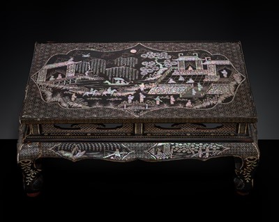 Lot 251 - A MOTHER-OF-PEARL-INLAID BLACK LACQUER LOW TABLE, KANGJI, LATE MING-QING DYNASTY, 17TH CENTURY