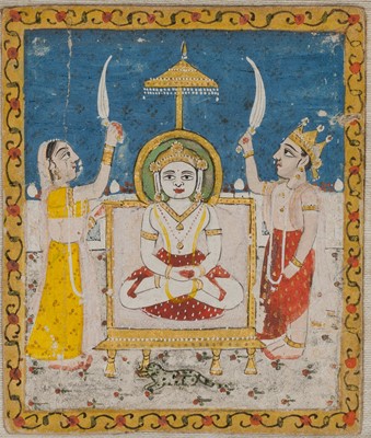 Lot 317 - A MINIATURE PAINTING WITH THE WORSHIP OF A TIRTHANKARA BY ROYAL DEVOTEES